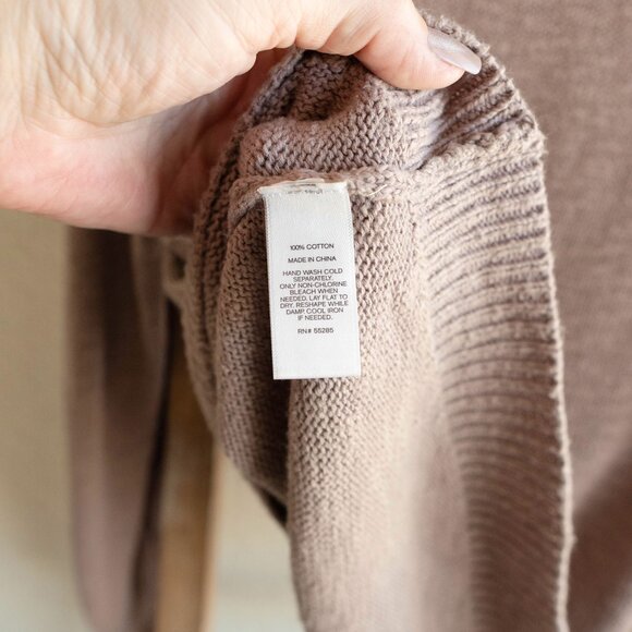 Express Sz Petite Small Taupe Sweater Lace-Up Shoulder Knit Pullover Long Sleeve - Picture 6 of 6